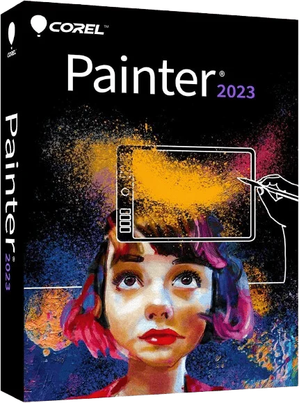 Corel Painter 2023 Box mit künstlerischem Frauengesicht