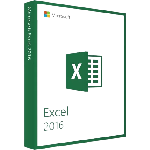 Verpackung der Microsoft Excel 2016 Software mit grünem Logo und Text auf der Vorderseite