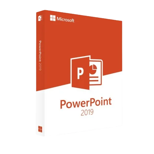 Verpackung der Microsoft PowerPoint 2019 Software mit rotem Design