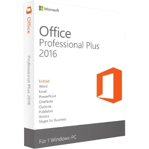 Produktverpackung von Microsoft Office Professional Plus 2016 für Windows PC